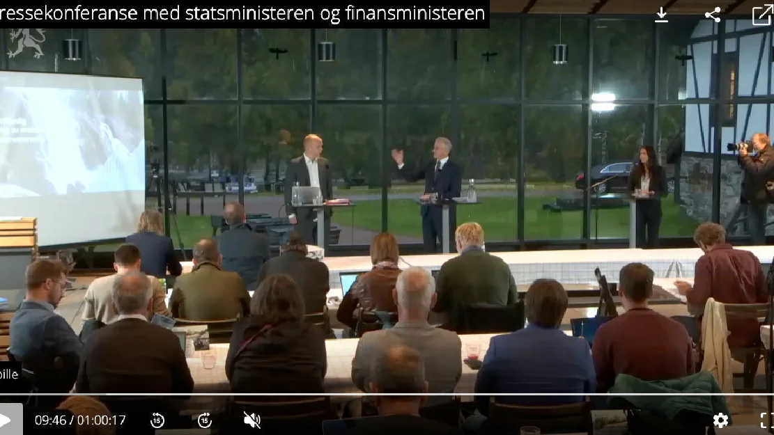 Pressekonf Vedum Støre om lakseskatt skjermdump