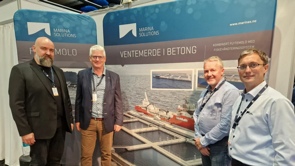 Marina Soutiona Aqua Nor 2023 Fra venstre Vegar Stai Hakstad og Gunnar Gudmundsson fra Cermaq Torgeir Iversen og Karl Ullrich fra Marina Solutions 1