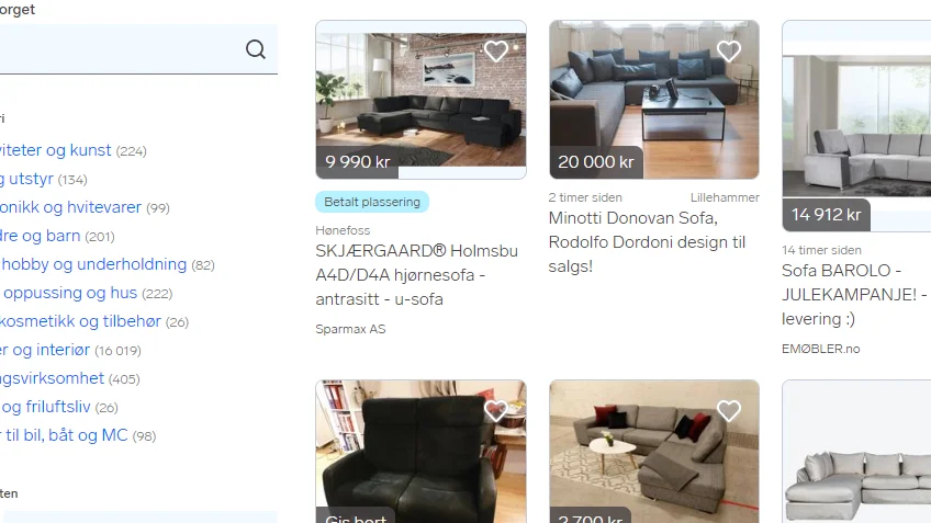 Sofa mest soekt paa Finn i 2019