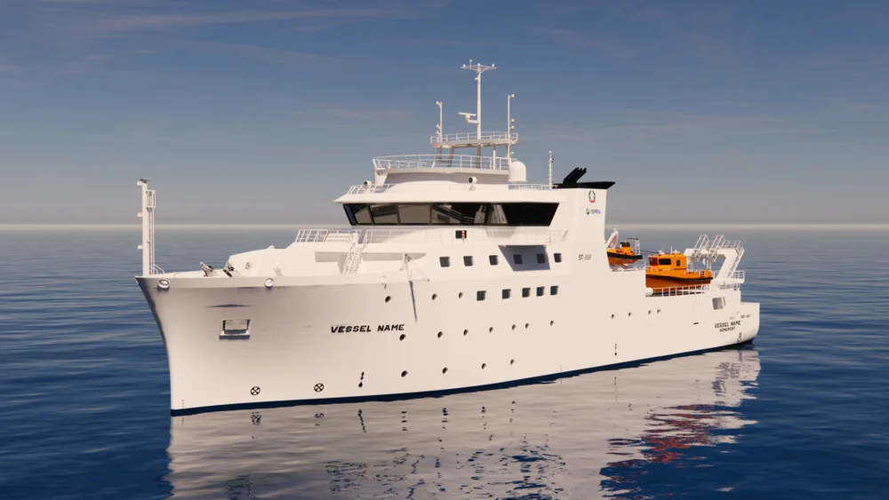 Forskningfartoyet Arcadia desigen av Skipsteknisk Illustrasjon Skipteknisk