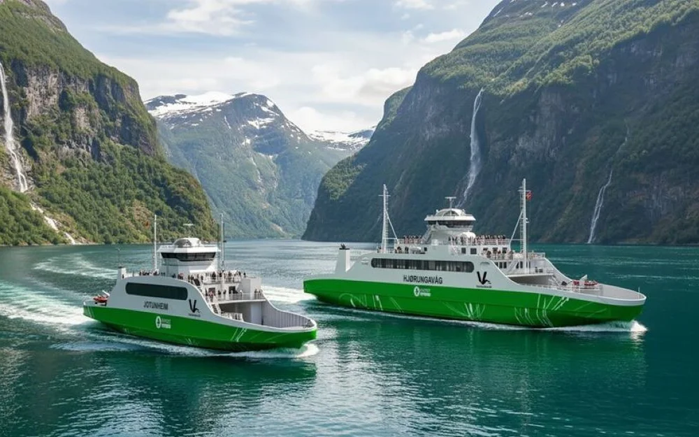 Vestlandske ombygging MF Jorunheimog MF Hjorungavag illustrasjon Vestlandske