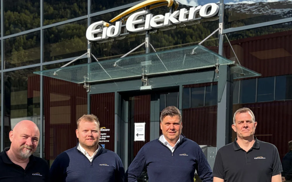 Leiargruppe Eid Elektro f v Lars Leite adm leiar Terje Solvang teknisk leiar Tore Hjelle Dagleg leiar CEO Asle Ronny Henden Installasjonsleiar foro Eid Elektro