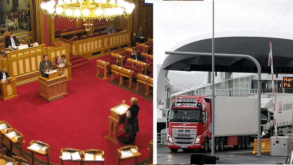Stortinget ferje lastebil montasje foto Lars Røed Hansen Wikimedia Commons marius 11