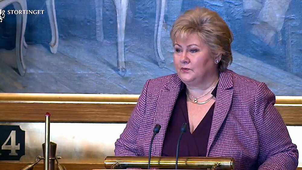 Erna solberg stortinget skjermdump mars 2021 11