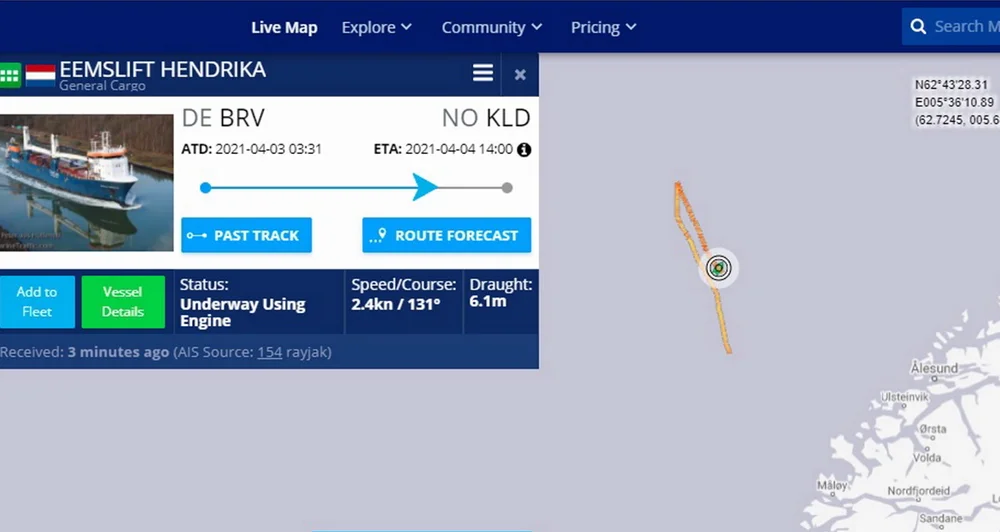 Lasteskip eemslift hendrika ais skjermdump marinetraffic com 11