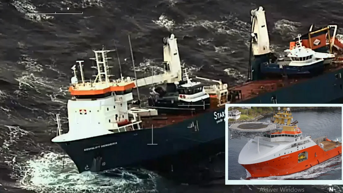 Lasteskip eemslift hendrika innfelt normand drott foto redningshelikopteret florø kystverket solstad offshore 22