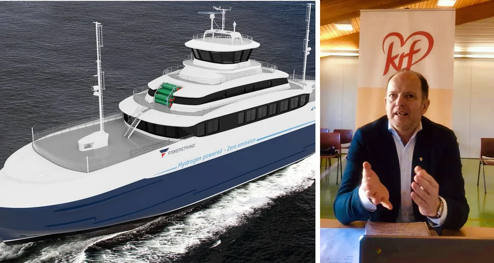 Hydrogen fiskerstrand ferje montasje harry valderhaug illustrasjon foto fiskerstrand holding krf 11