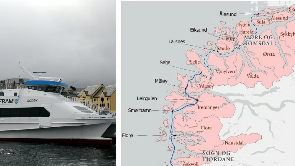 Hurtigbåt montasje kart florø ålesund illustrasjon cowi rapport foto marius 11